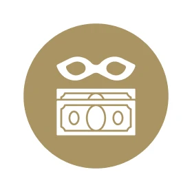 Mask and money icon in circle