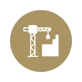 Building crane symbol in white circle